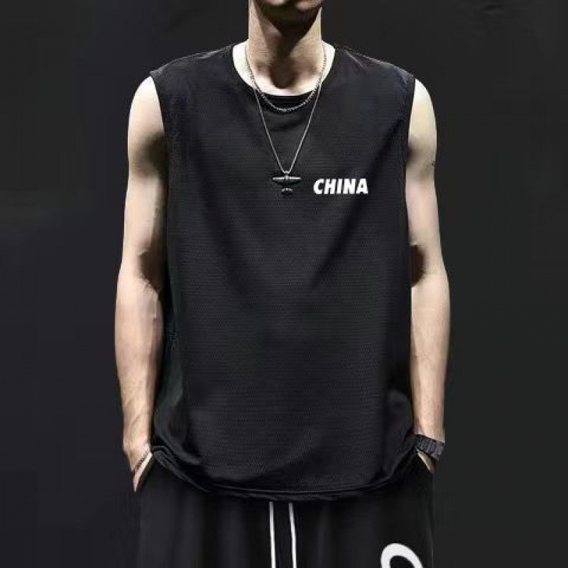 Chaleco deportivo de hielo para hombres de verano corren grandes secos rápidos sin mangas hombros baloncesto relajado comercio exterior