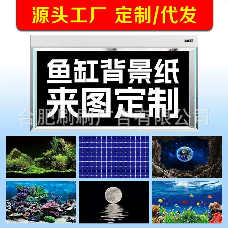 鱼缸背景纸画水族箱贴纸带胶自粘3D立体水草造景底部装饰鱼缸贴