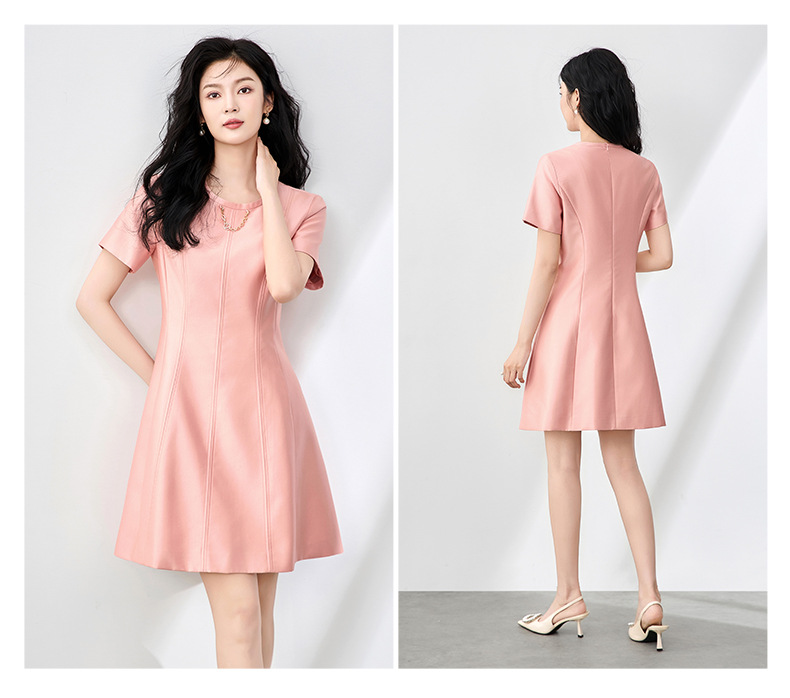 Váy cổ tròn tay ngắn suông midi thanh lịch đi làm — Màu đen chi tiết 14