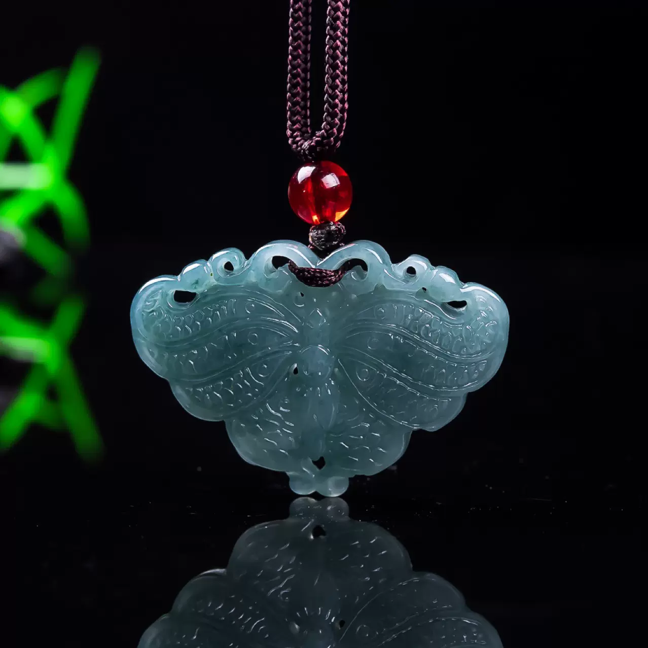 天然a货翡翠蓝花蝴蝶吊坠糯种玉石挂件女款玉佩玉器批发女士项链