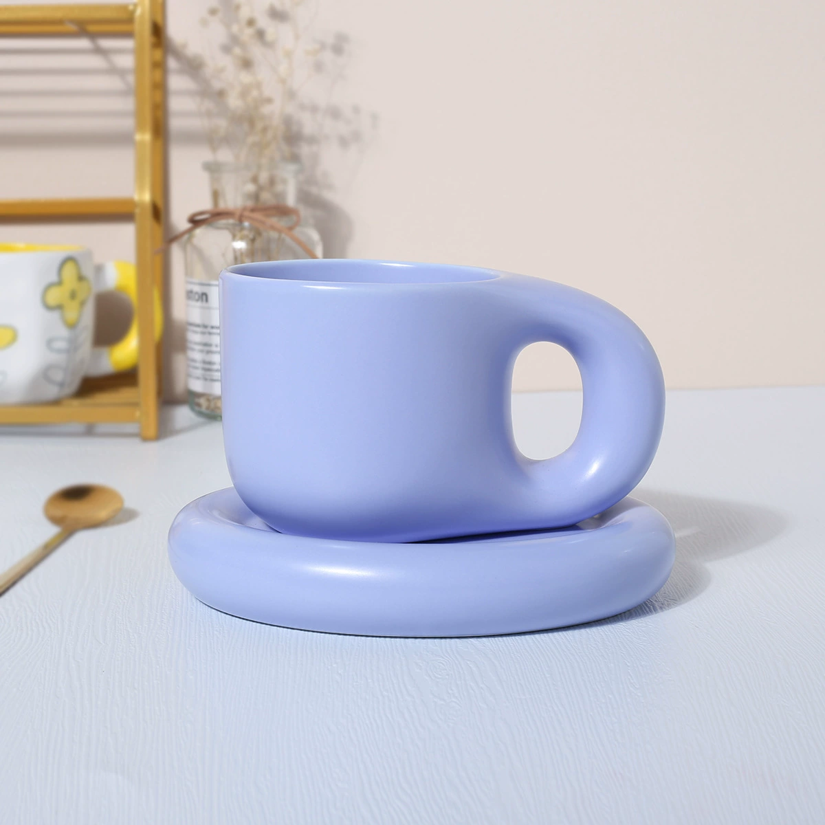 Ceramic coffee handle with glass, for beloved, internet celebrity