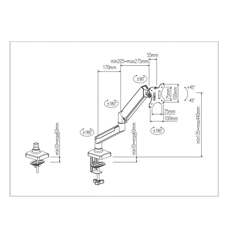 Aleación de aluminio gas primavera libre hover soporte de brazo mecánico 13-32 pulgadas soporte pantalla base Monitor suspensión