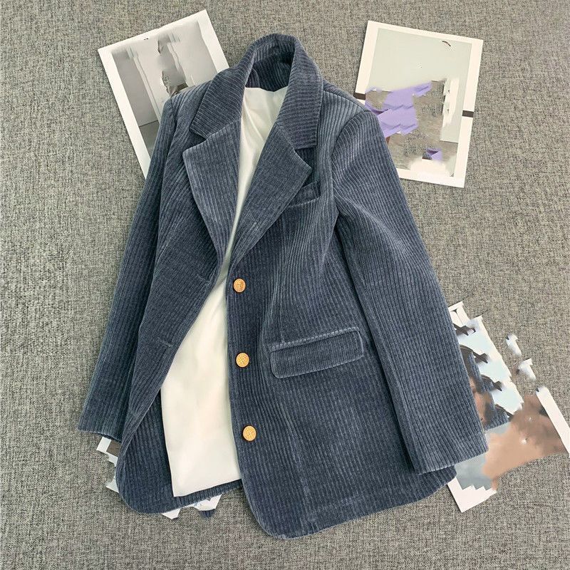 2025 Spring New Fashion Slim Fit Corduroy Jacket for Petite Women Korean Style Loose Casual Suit Trend