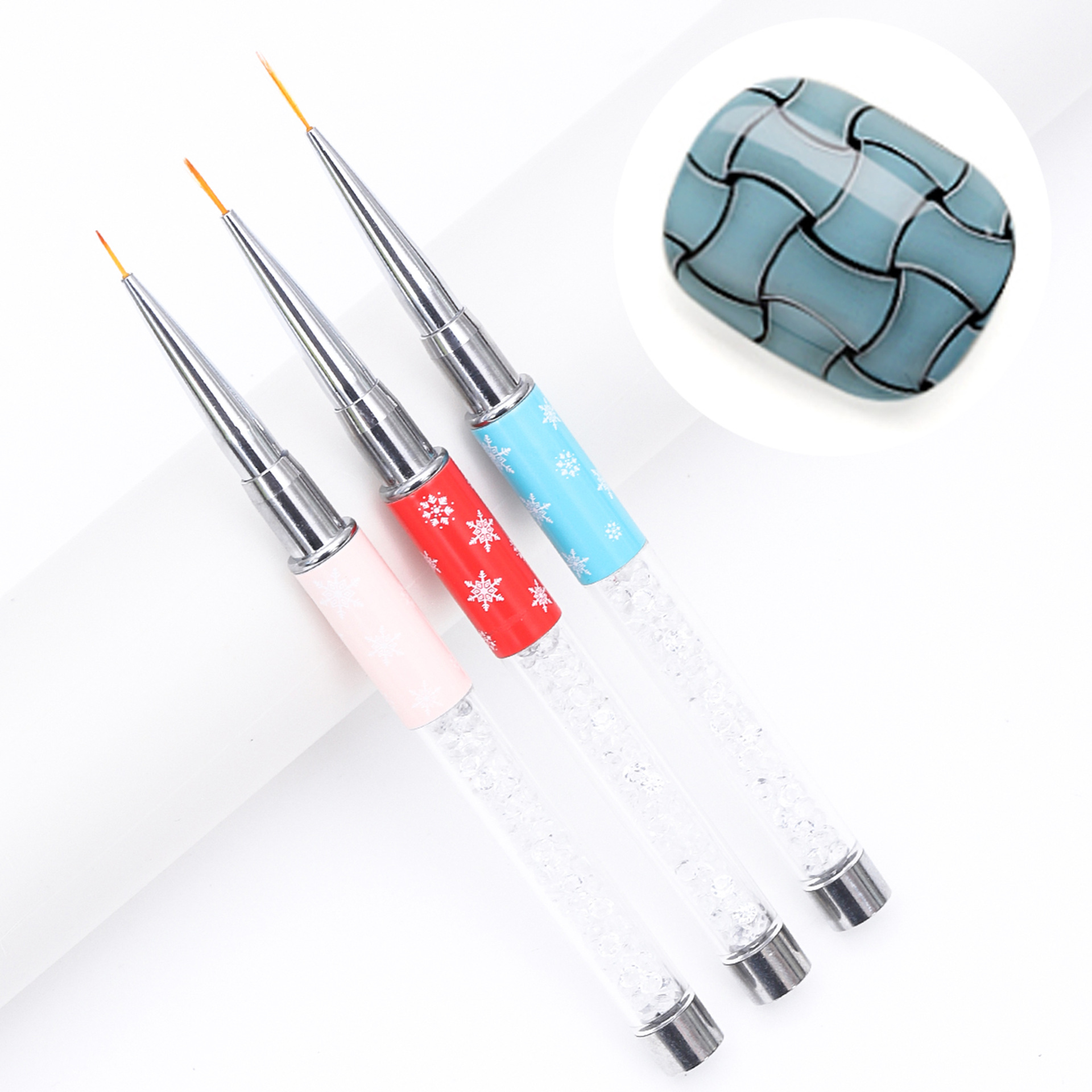 Cross-border nuevo copo de nieve varilla de dibujo de uñas pluma varilla de metal con diamante gancho pluma de dibujo pluma de alta gama de Arte de uñas pluma