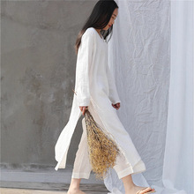 春夏文艺复古中式宽松禅意棉麻连衣裙长款袍子5色时尚