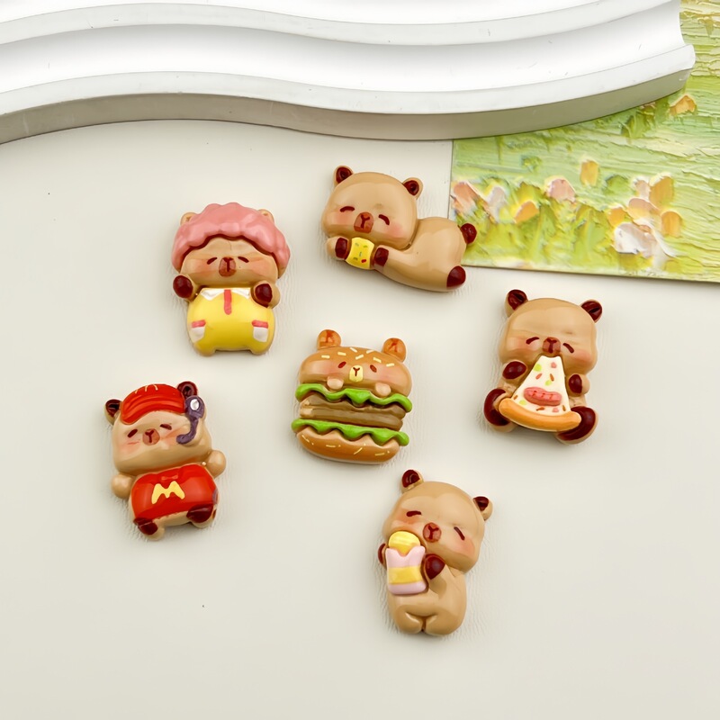 Cartoon Cute Hamburg Kapibala Series DIY Resin Accessories Refrigerator Stickers Keychain Jewelry Pendant Material