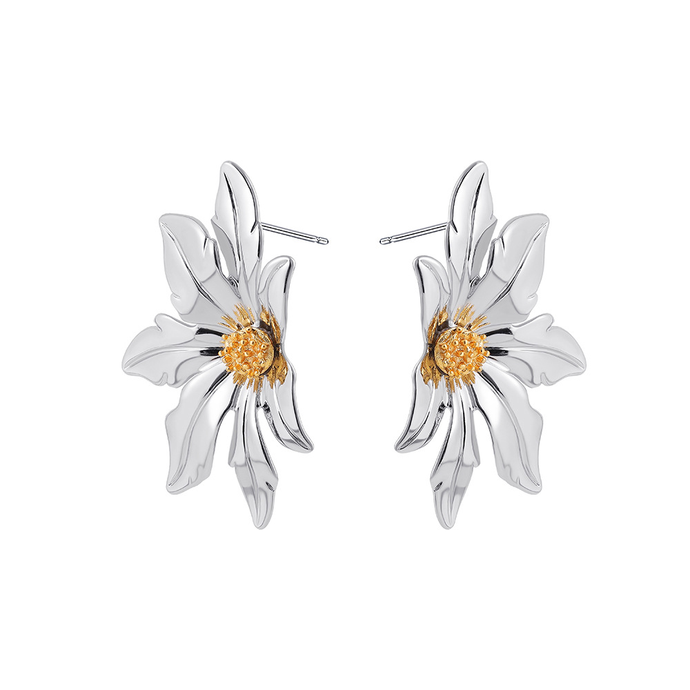 13g Weight Titanium Steel Ear Needle Material Ear Studs Classification 1 Pair Quantity Daily Occasion Titanium Steel Material Flower Pattern All Seasons Season Women's Gender Polished Finish Mixed Metal, Plating Design Elegant Style 1 Pair Elegant Flower Mixed Metal Plating Titanium Steel Ear Studs 5