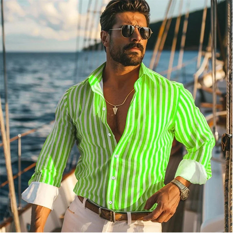 Camisa de manga larga a rayas con sentido de diseño de otoño para hombres sueltos 2024 nuevos tops se pueden usar afuera MB12