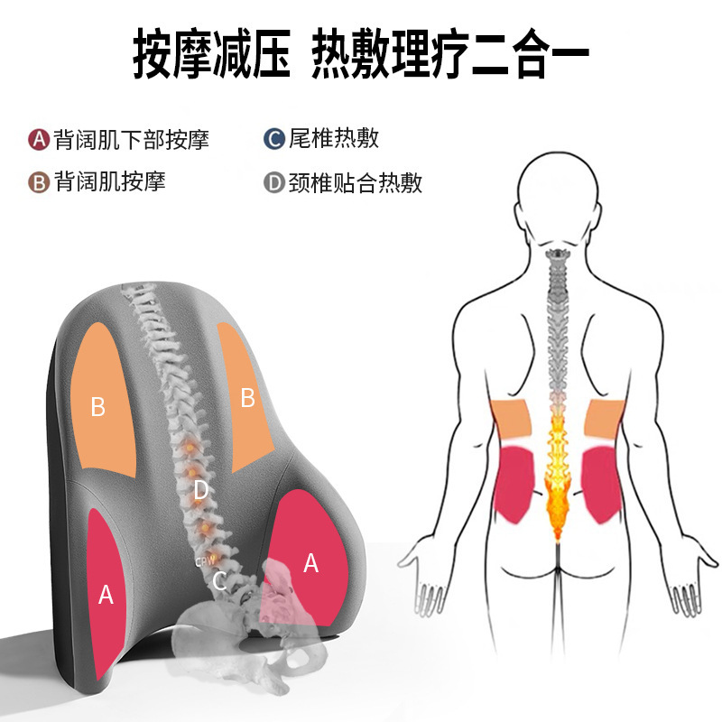 气动按摩腰部电动加热头枕记忆棉车载座椅颈部颈椎热敷腰靠气囊枕|undefined