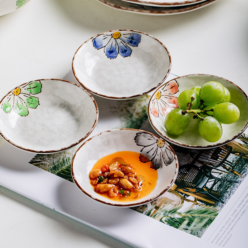 【Nordic Small Plate】Ceramic Sunflower Pattern Condiment Plate Home Creative Vinegar Sauce Plate Restaurant Hot Pot Tableware Plate