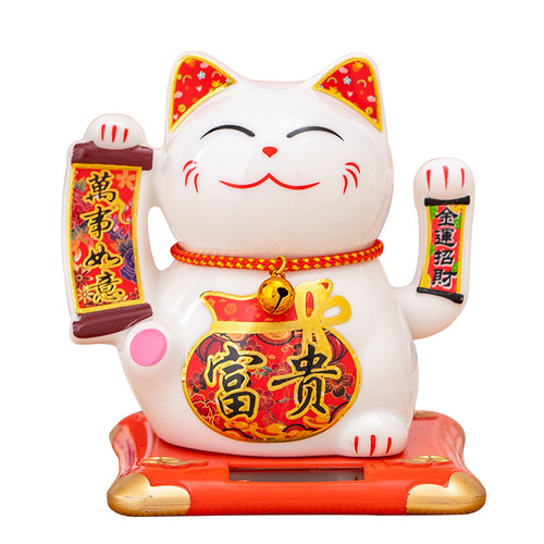  New Product Automatic Greeting Office Home Solar Fortune Cat Ornament Car Japanese Fortune Cat