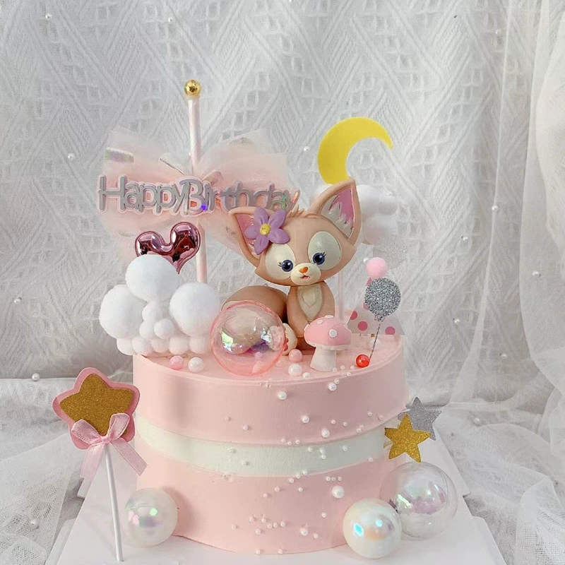Розовая маленькая лиса, украшение для торта, кукла Лина Белль, милое платье интернет-знаменитости, принцесса для девочек, украшение на день рождения