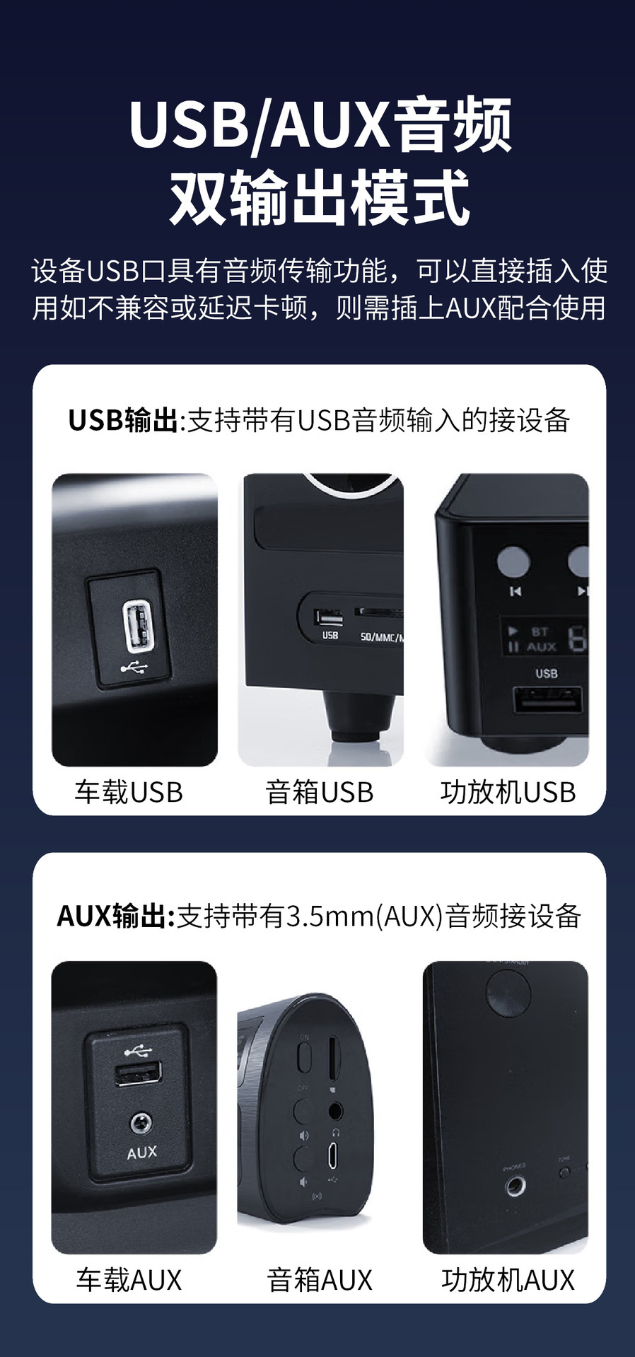 Car-Mounted Lossless Bluetooth 5.3 Receiver Dual-Port Usb/Aux Audio Output Amplifier Conversion Adapter