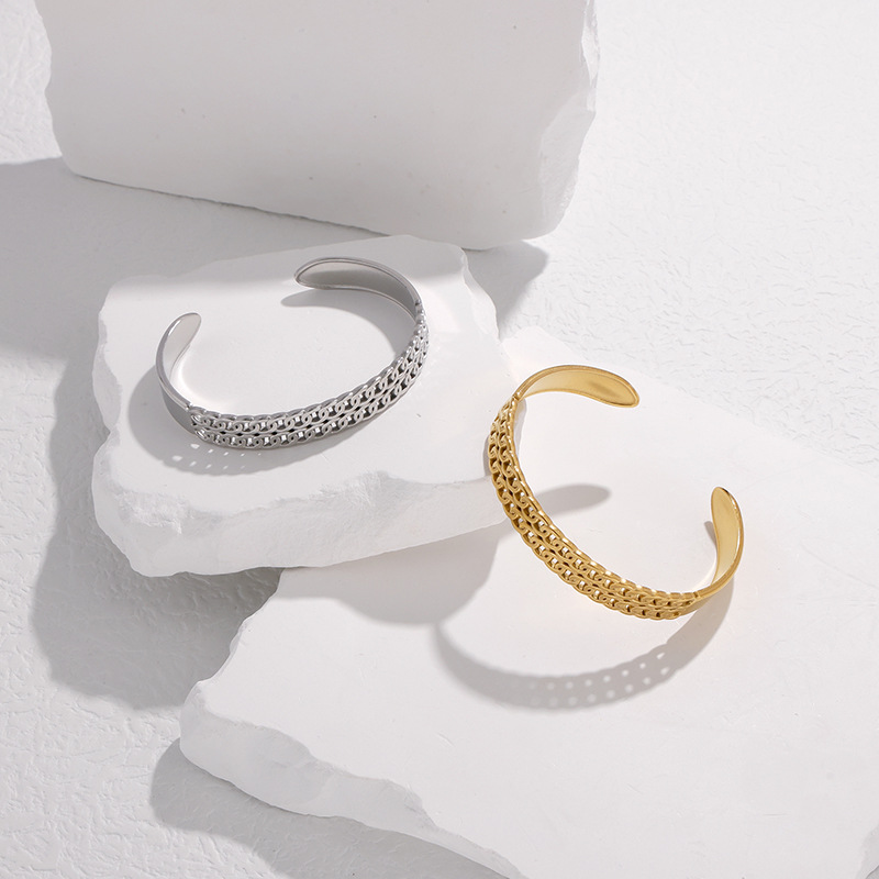 15g Weight 0.03µm-0.05µm Gold Plating Thickness Fashion Geometric 304 Stainless Steel 18K Gold Plated Stainless Steel Bracelets In Bulk
