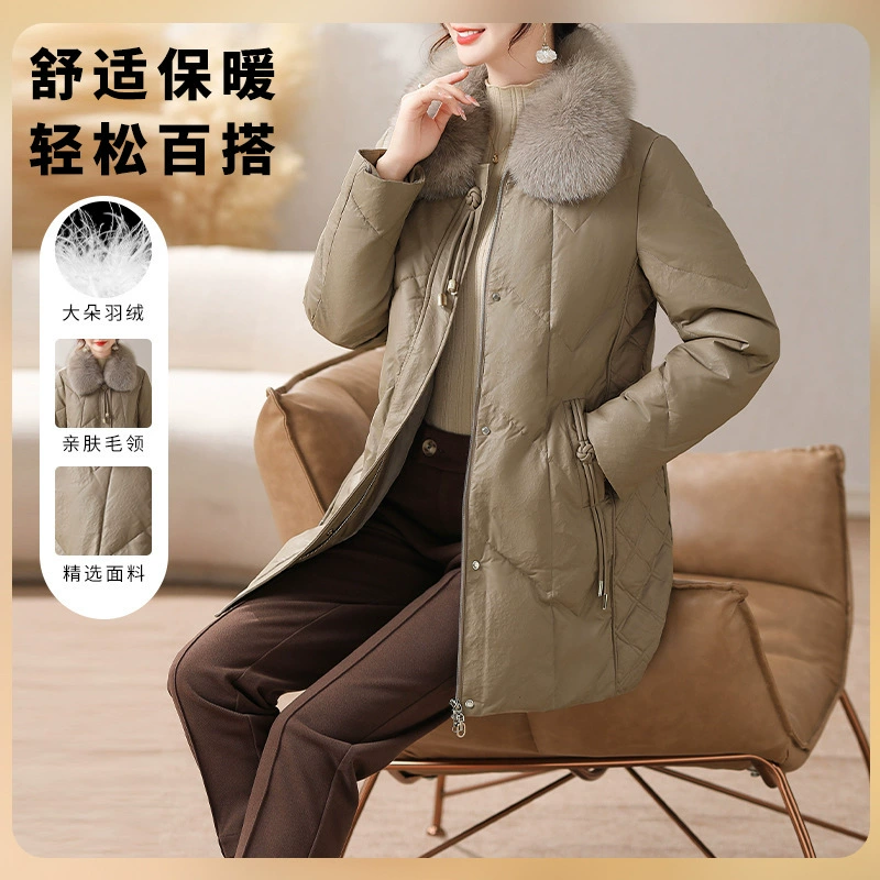 Мама пуховик средняя длинная зимняя кожаная куртка с тремя защитными куртками