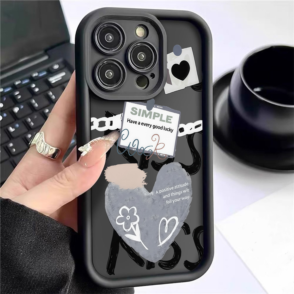 Love Card Ladder Black New Groove Suitable for Iphone14/15/16/17Promax Mobile Phone Case