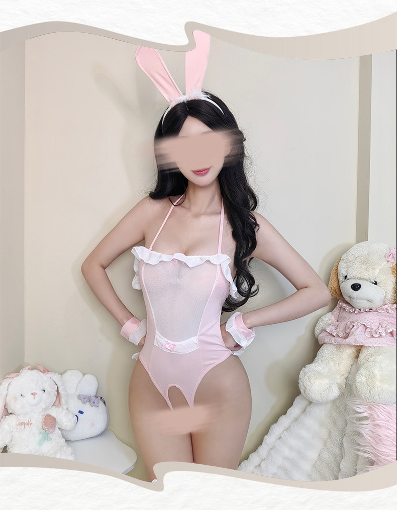 Bunny Maid Cosplay Lingerie Set with Ears, Bodysuit and Wrist Cuffs — detail image 4