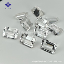 天然白水晶长方形倒角车平裸石纯净白色天然水晶祖母绿切割戒面