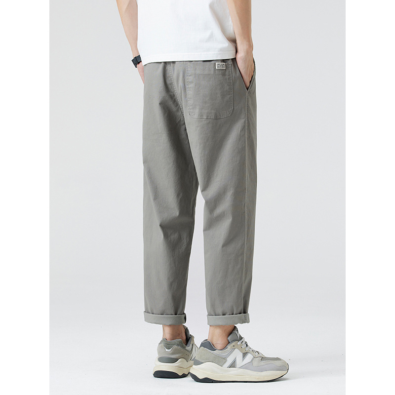 Mingge | 2025 New Summer Loose Straight Nine-Point Pants for Men Solid Color Simple Versatile Elastic Waist Casual Pants
