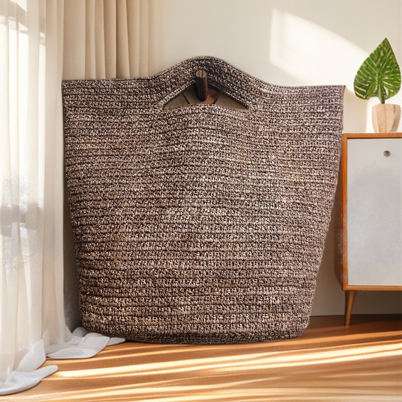 European and American Retro Raffia Crochet Bag for Women, Beach Vacation Basket Handbag, Casual Simple Beach Bag