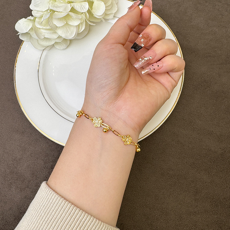 Brazalete de oro de arena vietnamita lujoso ligero trifoliante rosilla esfera brazalete para mujeres simple de alta calidad no se desvanece joyas de mano