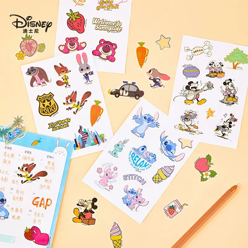 迪士尼儿童贴纸创意手账贴纸草莓熊动物城史迪仔米奇可爱卡通贴纸