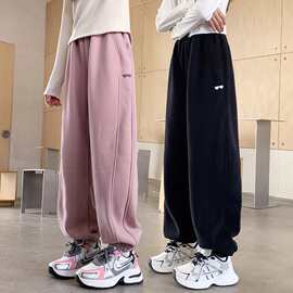 女童春秋装卫裤2025新款儿童秋季裤子初中生女大童黑色休闲运动裤