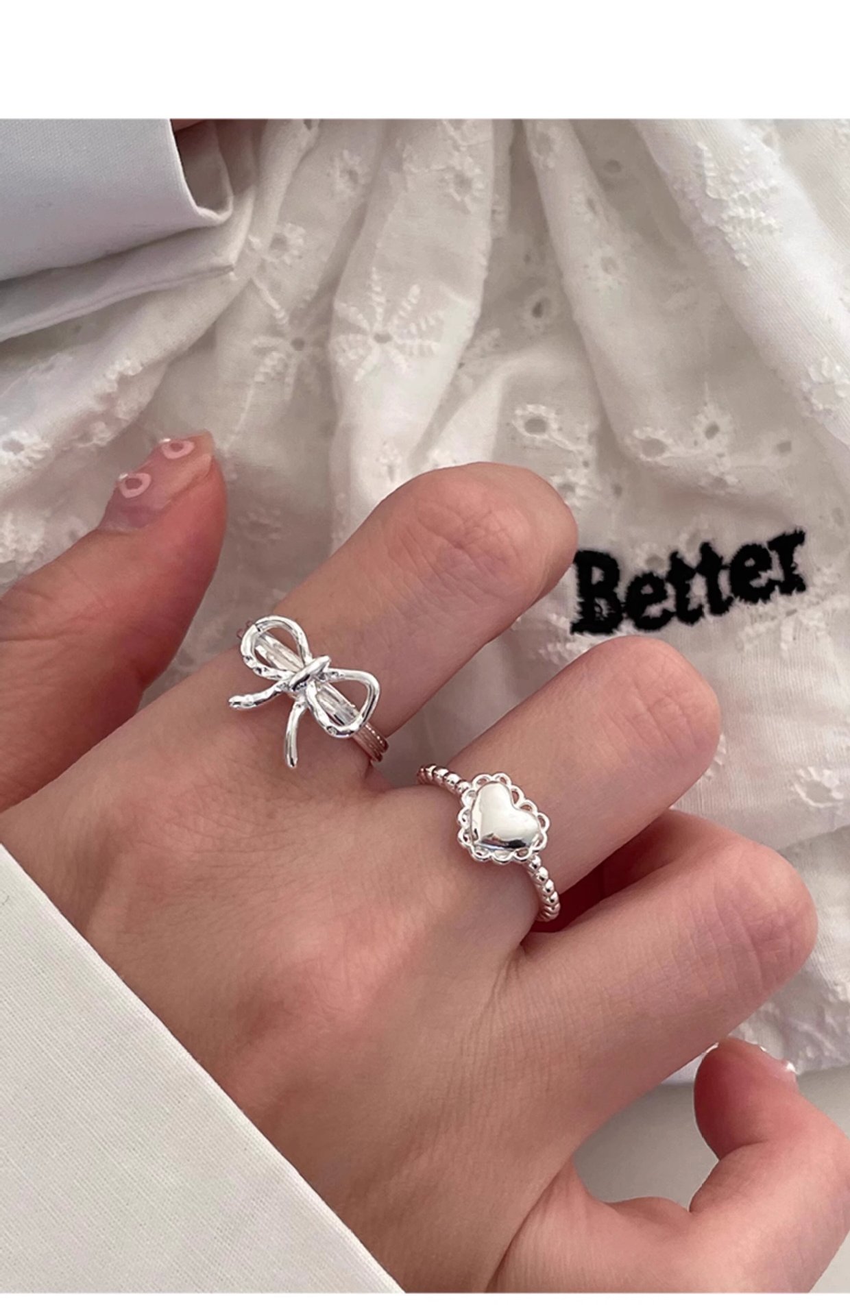 5g Weight Open Rings Classification Adjustable Ring Size 1 Piece Quantity Daily Occasion 925 Sterling Silver Material Heart Shape Pattern Women's Gender Polishing Design Sweet, IG Style Style 925 Sterling Silver Heart Shape Open Rings 8