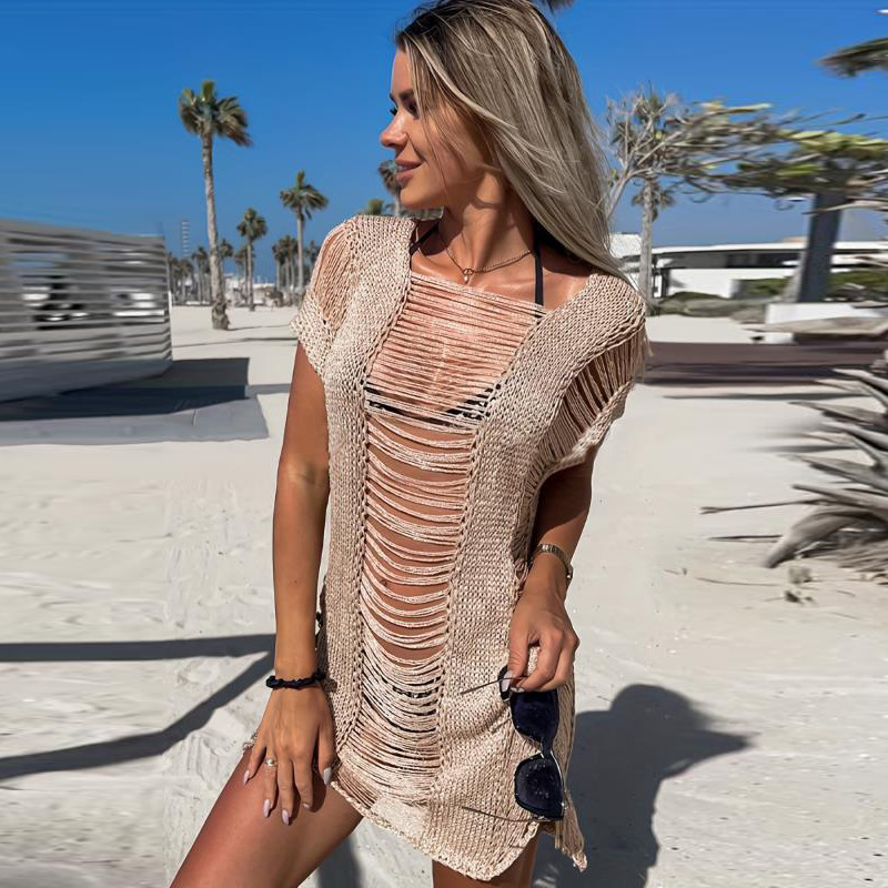 2023 primavera y verano nueva ropa de mujer AliExpress Amazon playa vestido europeo y americano sexy hueco perspectiva blusa