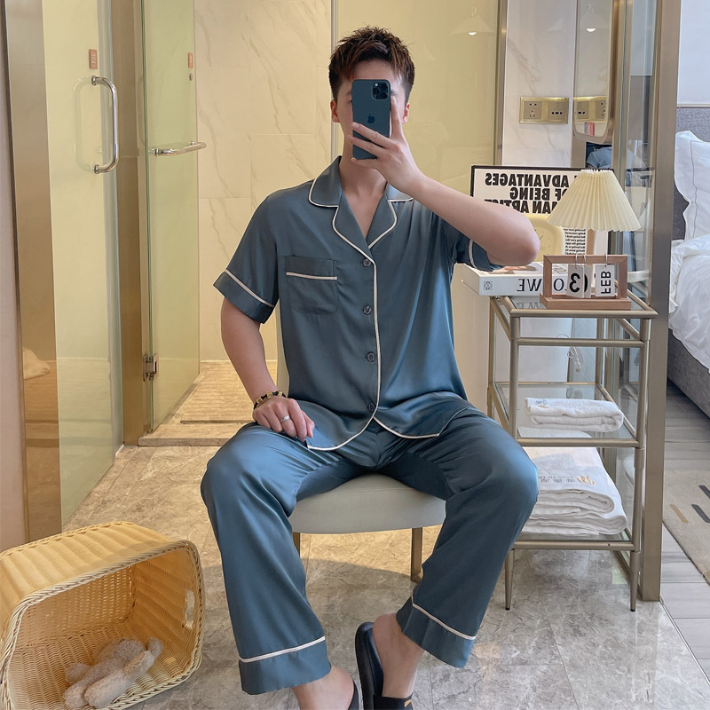 2023 New Arrival Pajamas Men's Summer Ice Silk Short-sleeved Trousers Thin Boys Summer Youth Home Suit