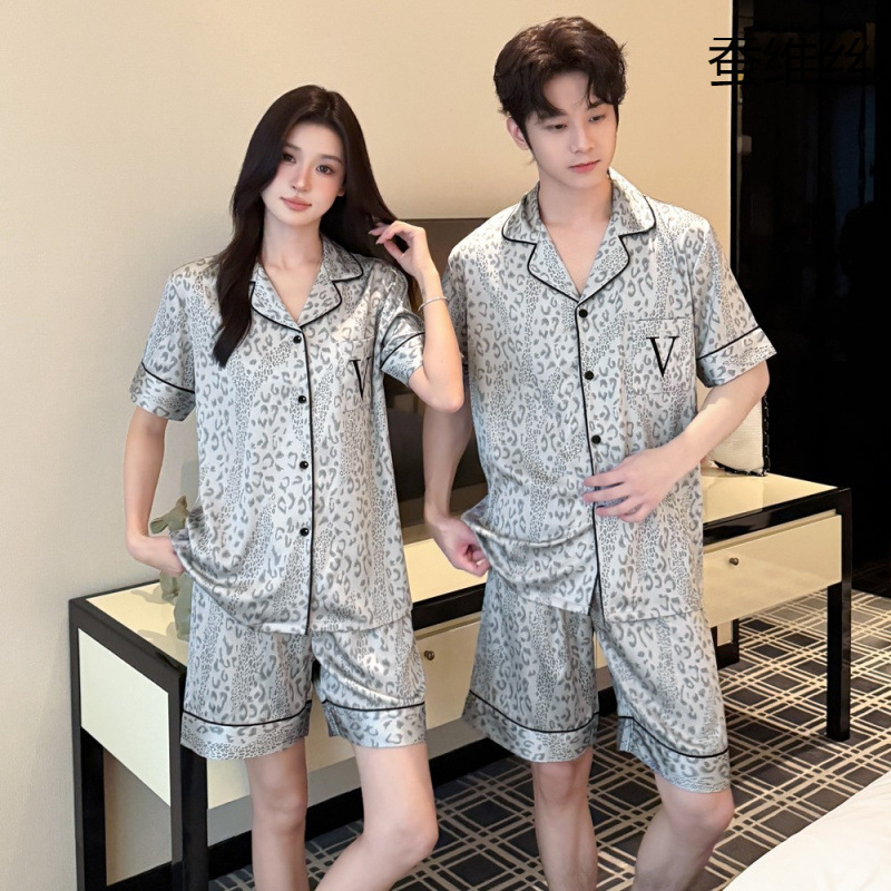 Silk Weave 2026 Summer New Couple Pajamas Ice Silk High-End Short-Sleeve Ice Silk Set Tiktok Hot Item