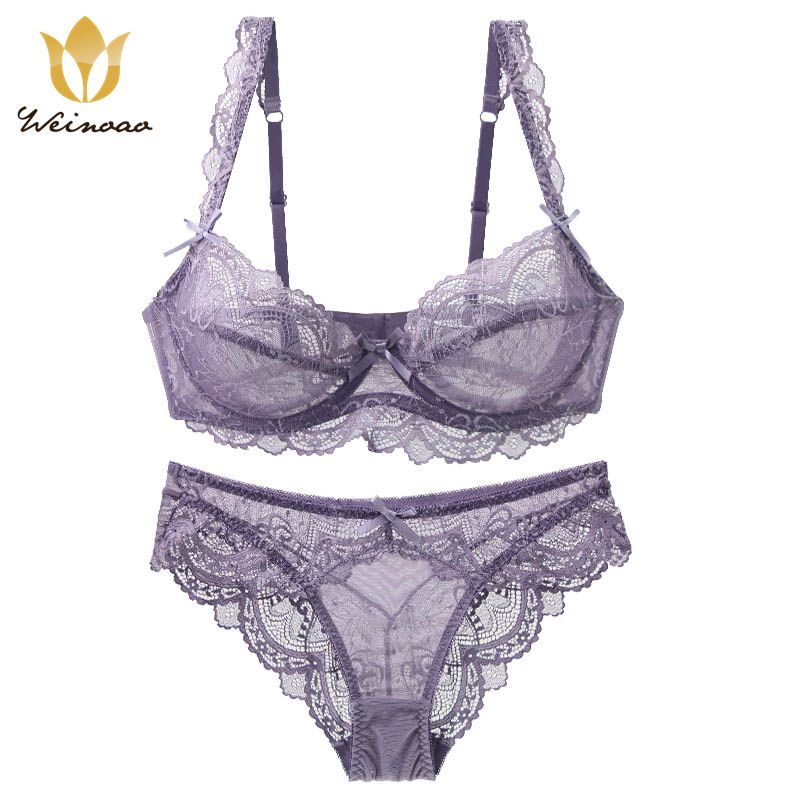 Large size set, women's sexy lace lingerie underwear, gathered adjustable bra_voghion.com