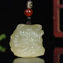 阿富汗玉 醒狮头醒狮手把件 天然玉石雕刻醒狮糖料醒狮