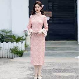 新中式旗袍女加绒加厚2025新款长袖年轻款民国连衣裙秋冬日常可穿