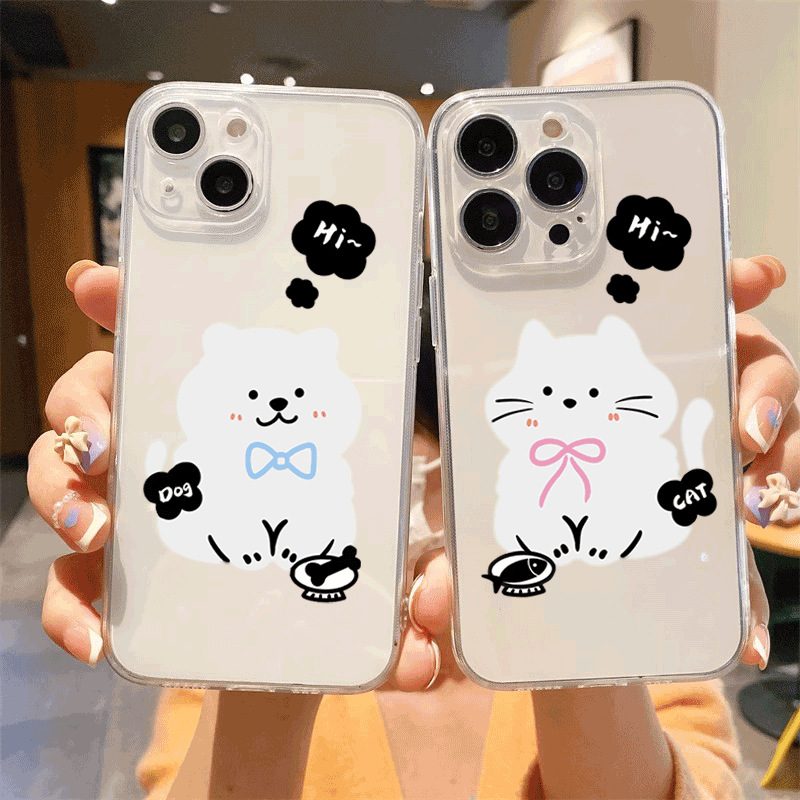Suitable for iPhone14 Phone Case ProMax Cat XR Dog Plus Cute 15 Transparent Case 16 All-inclusive Drop-resistant