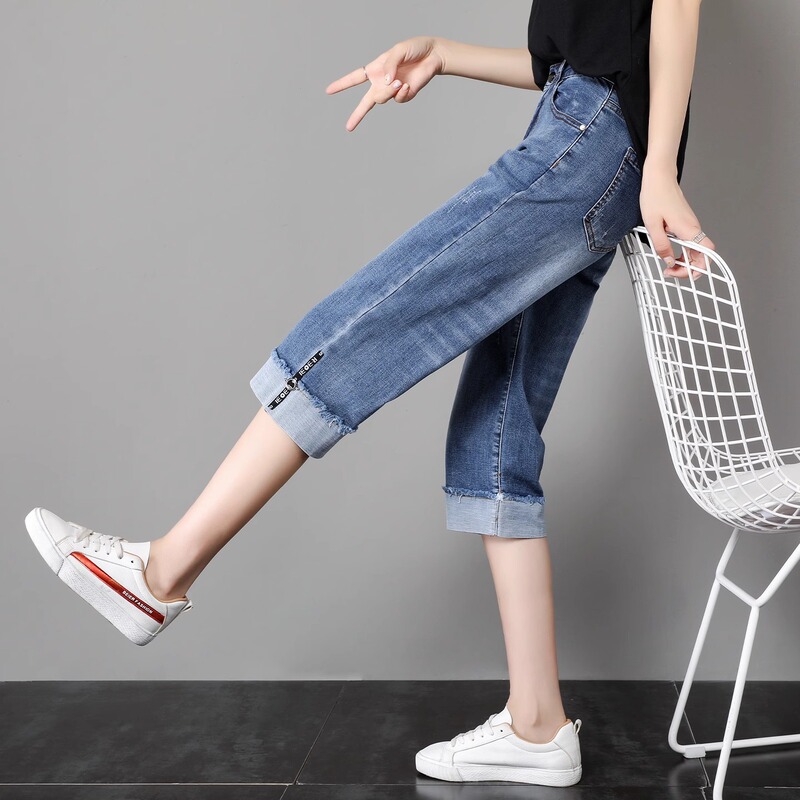 Women's Summer Thin Cropped Wide-Leg Jeans 2025 New Light Blue Petite High-Waisted Slim Straight Shorts