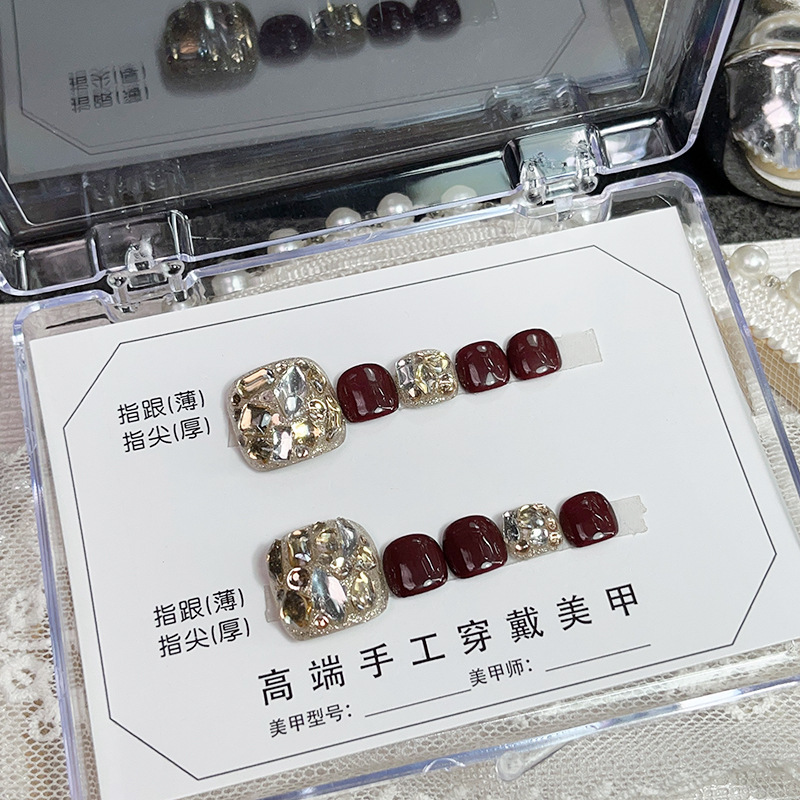 Toenail Wearing Armor High-grade Wine Red Diamond Toenail Wearing Armor Pieces Removable Light Therapy Armor Handmade Manicure Toenail Wearing Armor High-grade Wine Red Diamond Toenail Wearing Armor Pieces Removable Light Therapy Armor Handmade Manicure