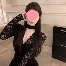 半高领挂脖蕾丝连衣裙女秋冬性感包臀美小妈短裙显身材内搭裙子