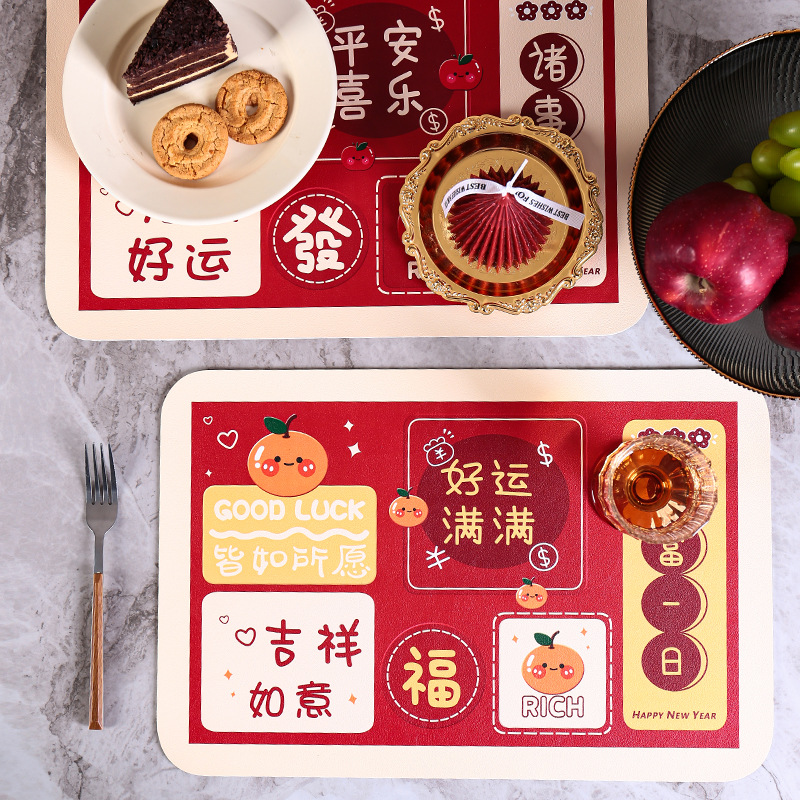 Rojo festivo impermeable placemat Año Nuevo banquete de boda desechable occidental placemat lindo aislado mesa de café escritorio anti-scald mat