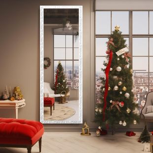 Carved Dressing Mirror, Full-Length Mirror, Solid Wood Fitting Mirror, Wall-Mounted Vertical Clothing Store Mirror, Hanging Floor Mirror