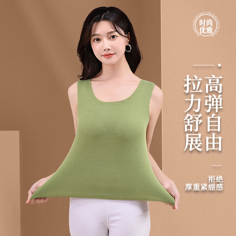 De terciopelo auto-calefacción de la ropa interior térmica de doble cara cepillado chaleco térmico de las mujeres sin fisuras color sólido engrosado fondo superior Otoño e Invierno