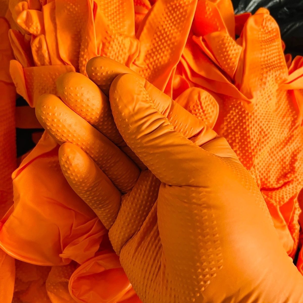 橙色加厚钻石纹丁腈手套工业防滑防油耐酸碱耐磨屠宰场劳保汽修