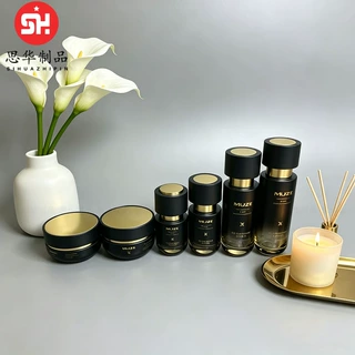定制高级升降盖玻璃套装瓶120ml水乳液瓶精华液瓶喷雾瓶30g膏霜瓶