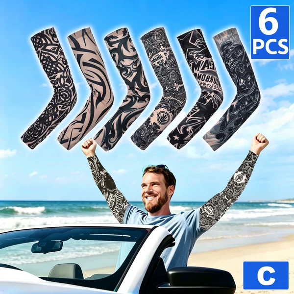 6-pack of floral arm tattoo ice sleeves, summer UV-resistant, breathable arm covers for outdoor cycling and driving, sun protection sleeves