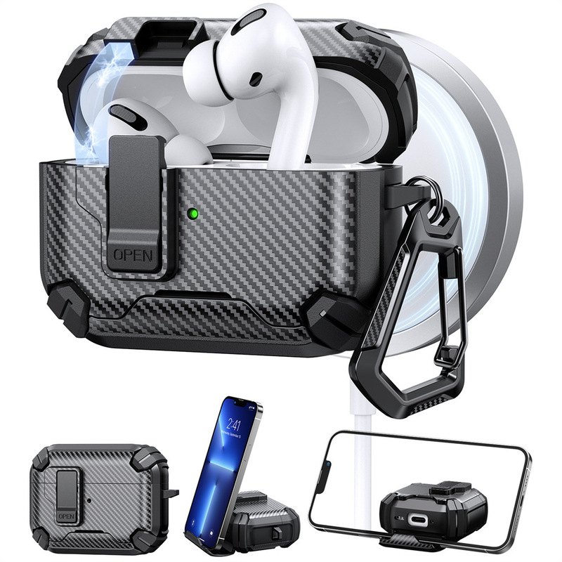Fiber Pattern Suitable for AirPods Pro 3 Protective Case with Magnetic Stand, 4Th Generation Pro 2Nd Generation Apple Bluetooth Earphone Case Fiber Pattern Suitable for AirPods Pro 3 Protective Case with Magnetic Stand, 4Th Generation Pro 2Nd Generation Apple Bluetooth Earphone Case