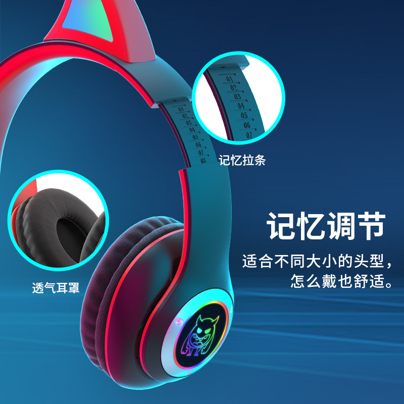 Glänzende und stilvolle Bluetooth-Kopfhörer mit Teufelskopf-Design, hochauflösende und klare Soundqualität, Sport-Gaming-Kopfhörer mit langer Akkulaufzeit - 2