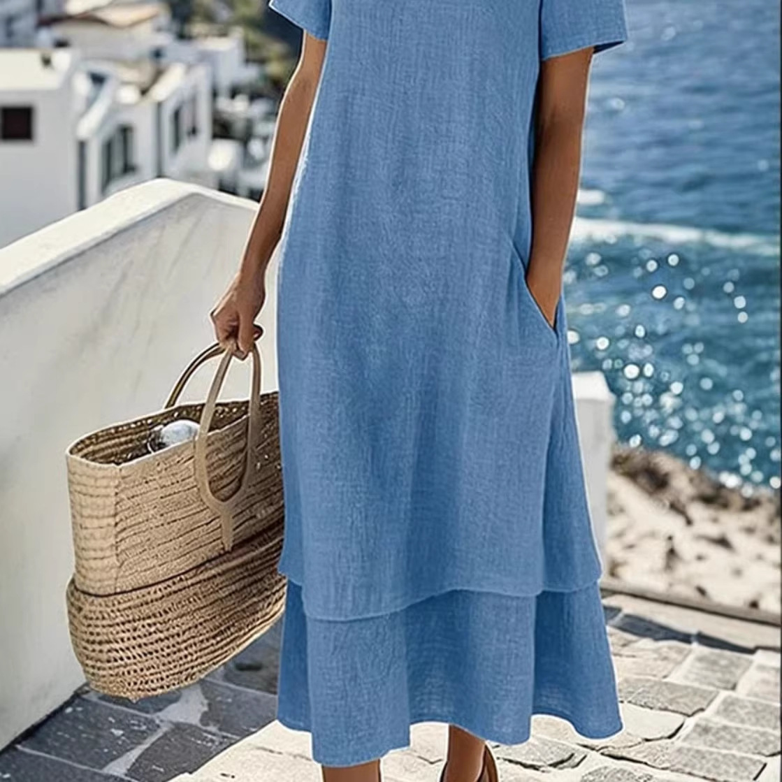 Women's Two-Layer Round Neck Short Sleeve Casual Dress For Spring Summer Vacation Daily Wear Versatile Round Neck & Short Sleeves_ecoleips.com