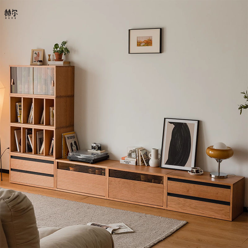 小半家具實木書櫃客廳電視櫃日式櫻桃木落地矮儲物櫃自由組合書架