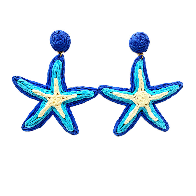 Vacation Straw Starfish Earrings For Seaside Beach Photos Unique_voghion.com