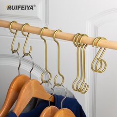 Wholesale brass S hook clothing store solid clothes hanger round hook gold kitchen bathroom S-shaped storage hook